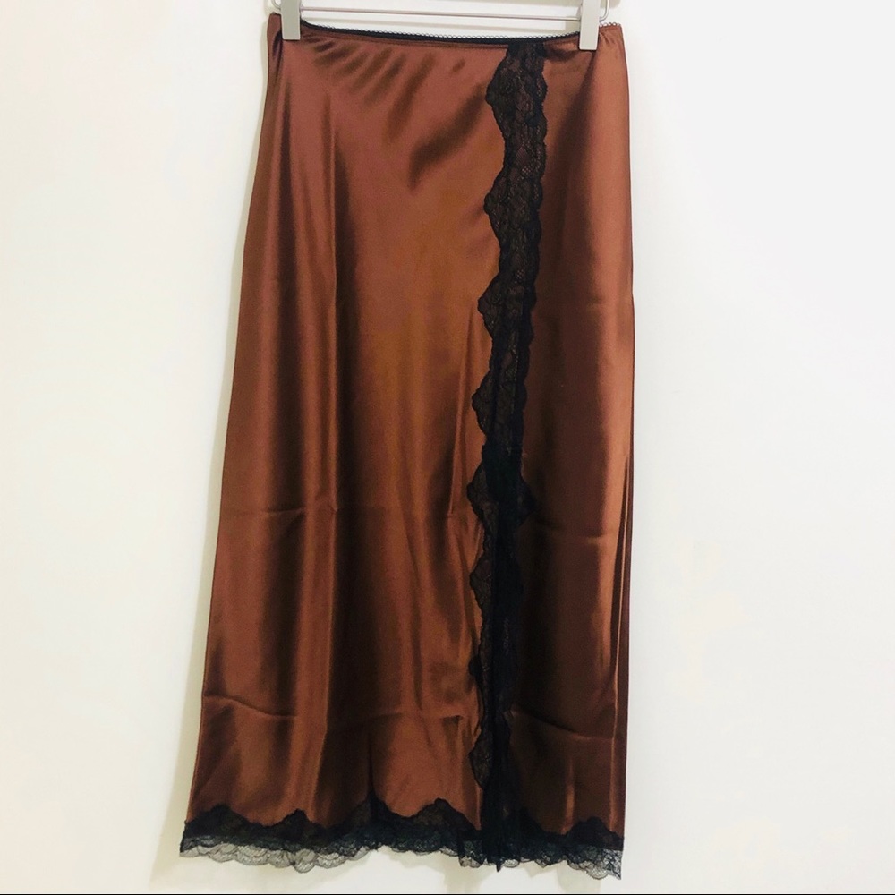 TOPSHOP Lace Trim Satin Midi Skirt - Picture 3 of 8